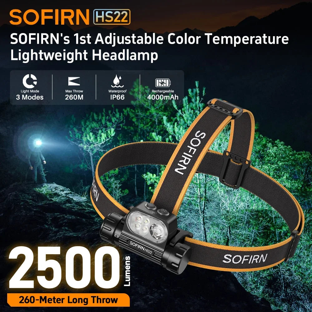 Sofirn HS22 Headlamp 2500 Lumen USB C Rechargeable 2700K 6000K
