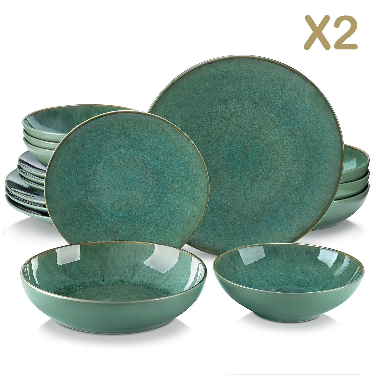 MALACASA Karst Embossed Stoneware Dinnerware Set With Bowls And Mugs