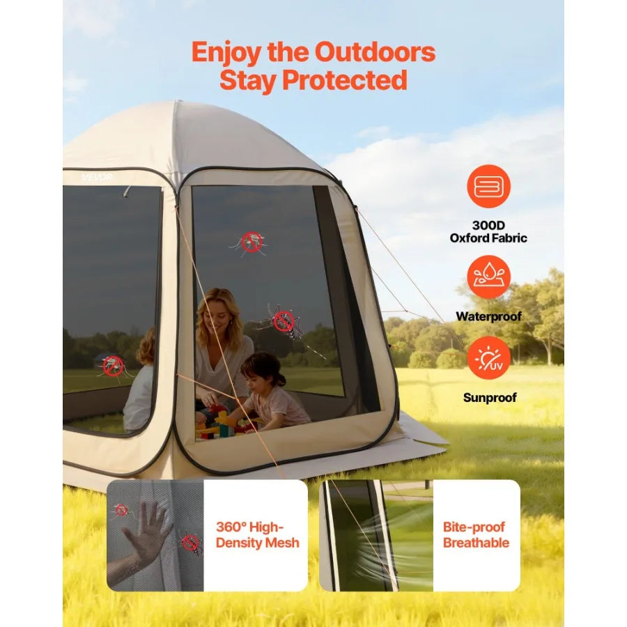Screen House Tent Pop Up Canopy With Netting Sides Aluminum Frame