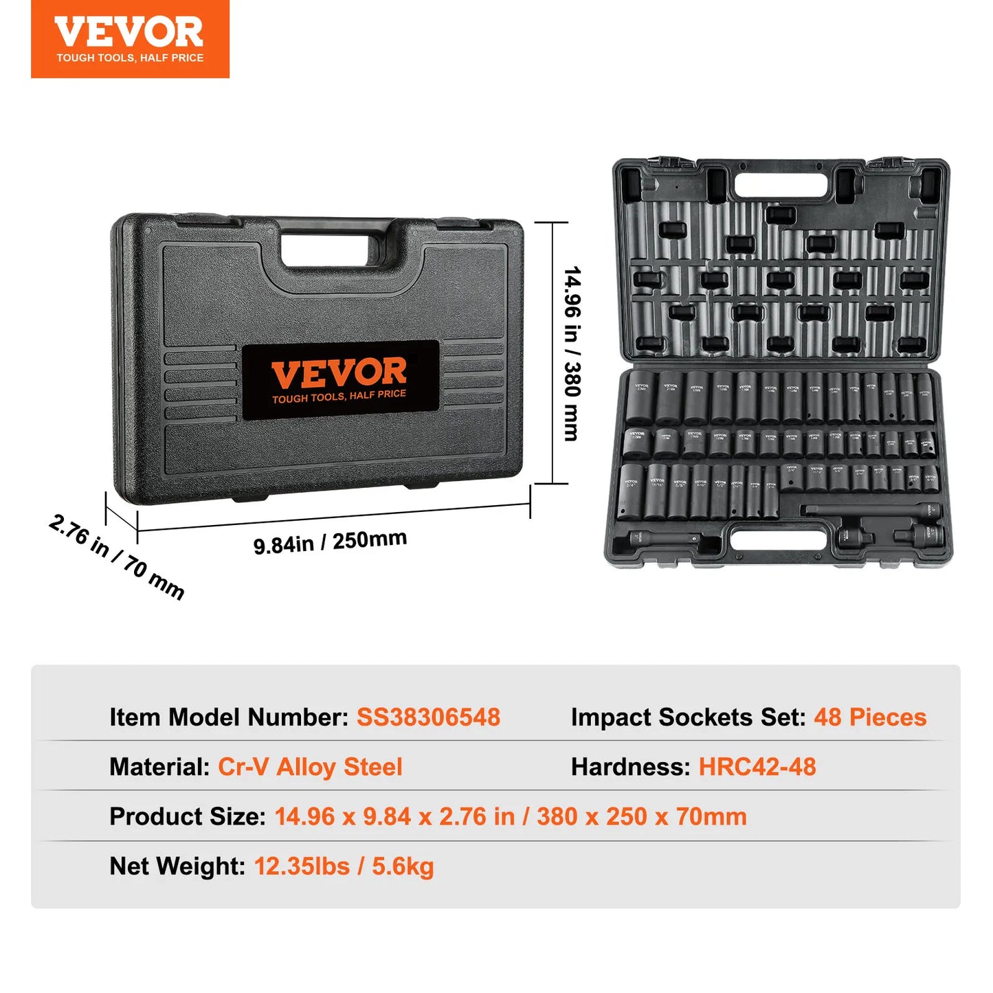 SucceBuy CrV CrMo Alloy Steel Impact Socket Set SAE Metric 23 33 34 48 65 PC