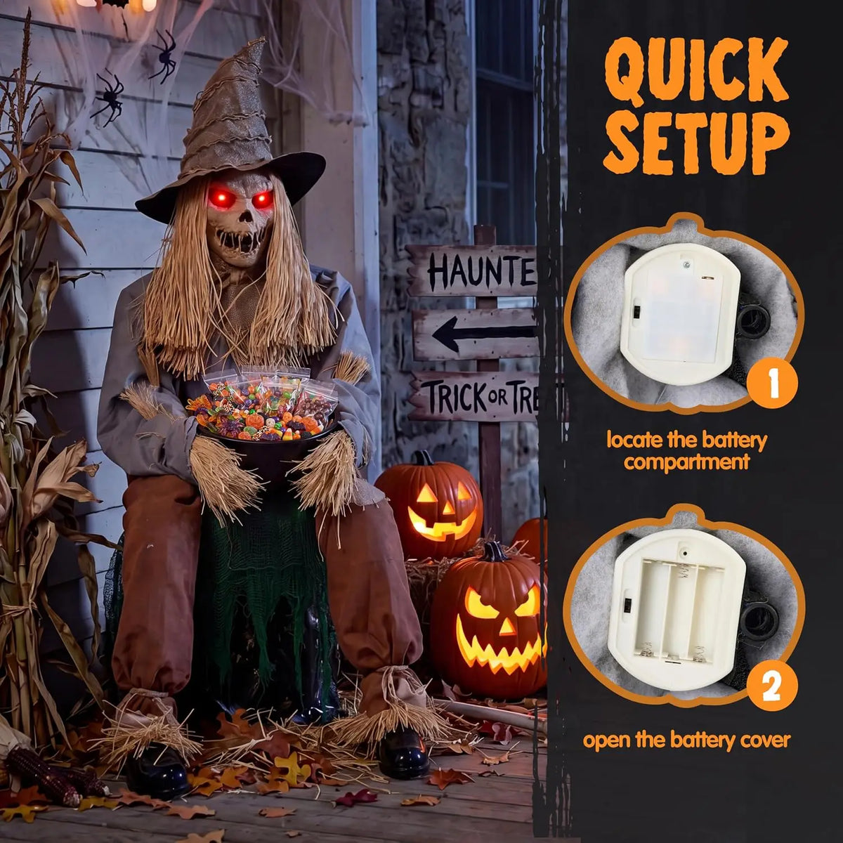Joyfy Halloween Animatronic Sound Activated Scarecrow Prop